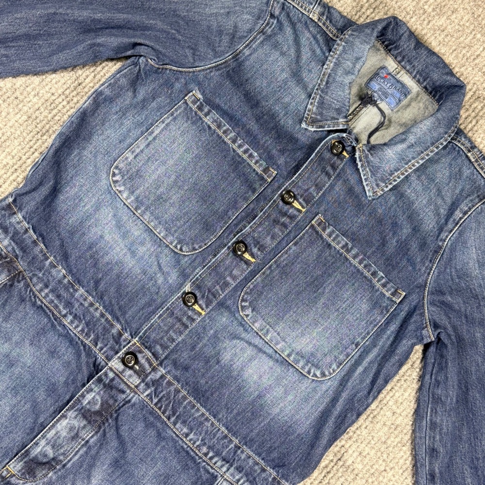 Lucky Brand Denim Mini Dress Medium Wash Utility Button Front Frayed Hem Medium